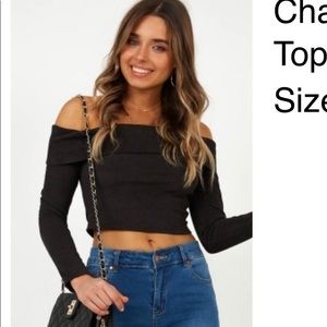 Black long sleeve crop top-S(4)